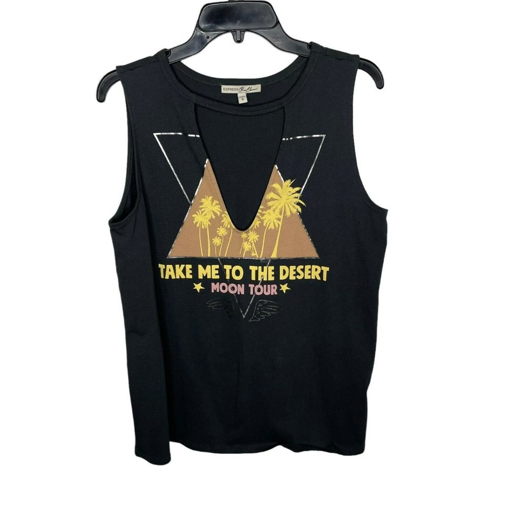 NEW Express Gray Take Me To The Desert Moon Tour Cut Out Tank Top